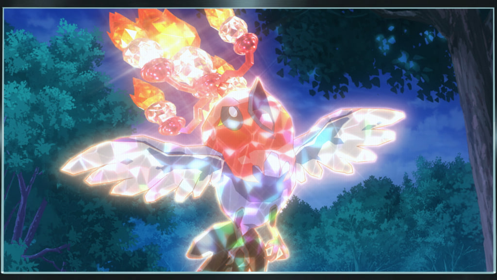 Shiny Fletchling glowing in the anime