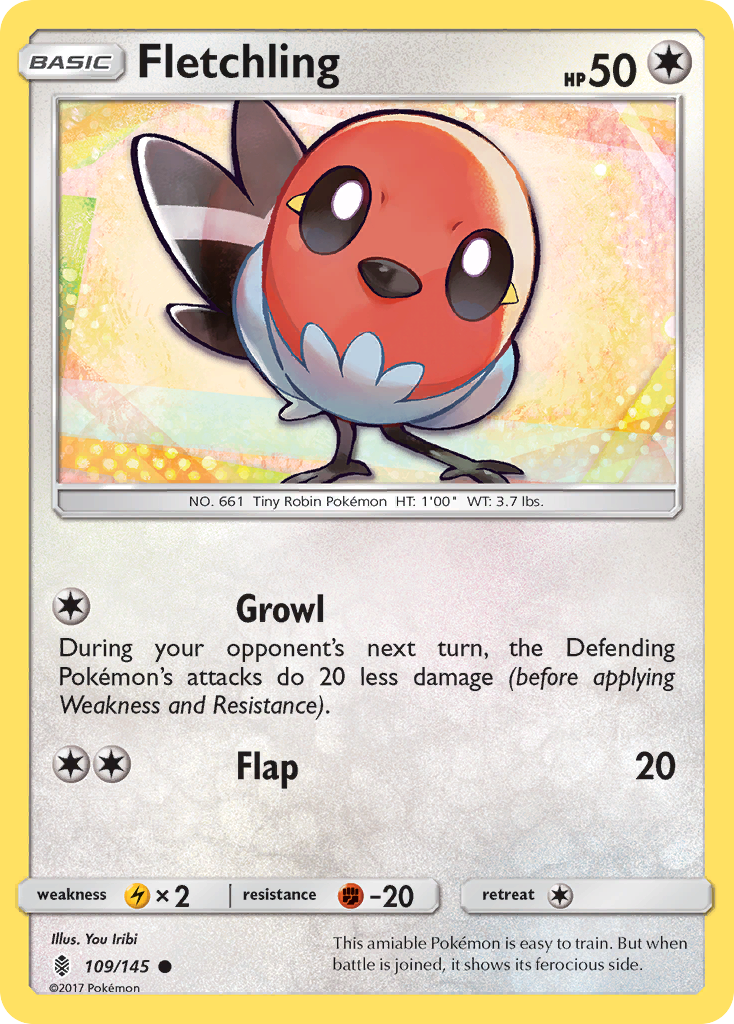 Fletchling trading card, Sun and Moon Guardians Rising 109/145